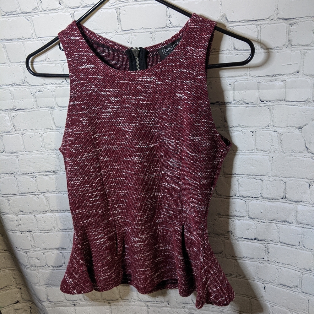 Topshop Peplum Top with full zipper back. Size 4